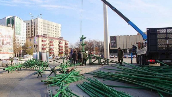 В Краснодаре начали установку главной городской елки