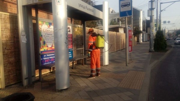 В Краснодаре за сутки дезинфицировали более 1200 остановок общественного транспорта